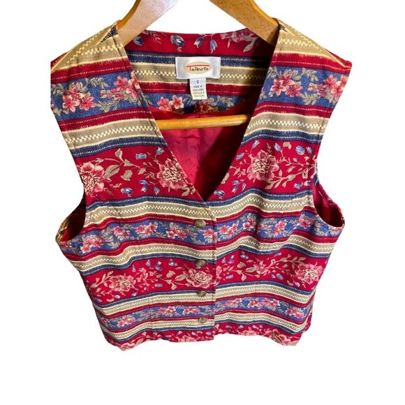 Talbots Cottagecore Red Floral Patterned Buttoned Sleeveless Vest Sz S - Picture 4 of 9